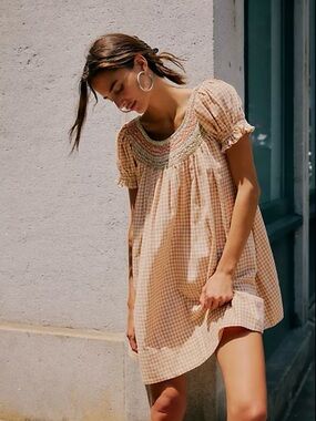 Free People Poet Dress Pink Gingham Medium